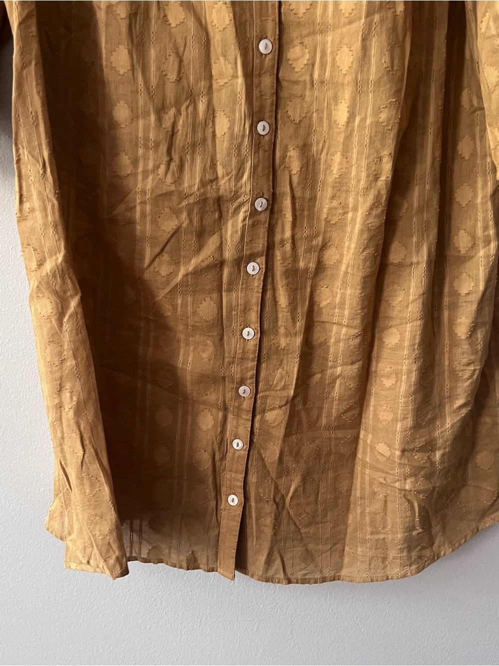 Anthropologie Women’s Dark Yellow Marigold Cotton Button Front Dress Size Medium - Picture 4 of 7